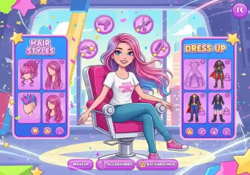 Girl Hair Salon and Dress Up, you can play with the latest hair and fashion trends
